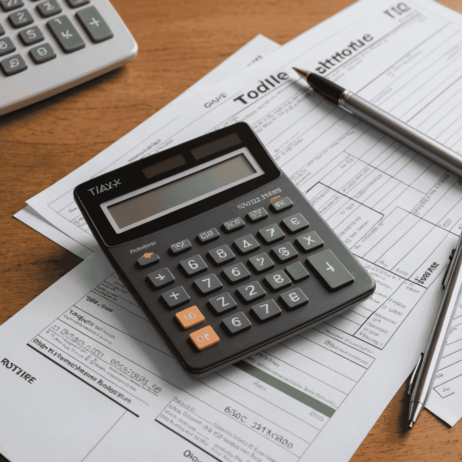 A calculator and tax forms on a desk, representing tax optimization strategies